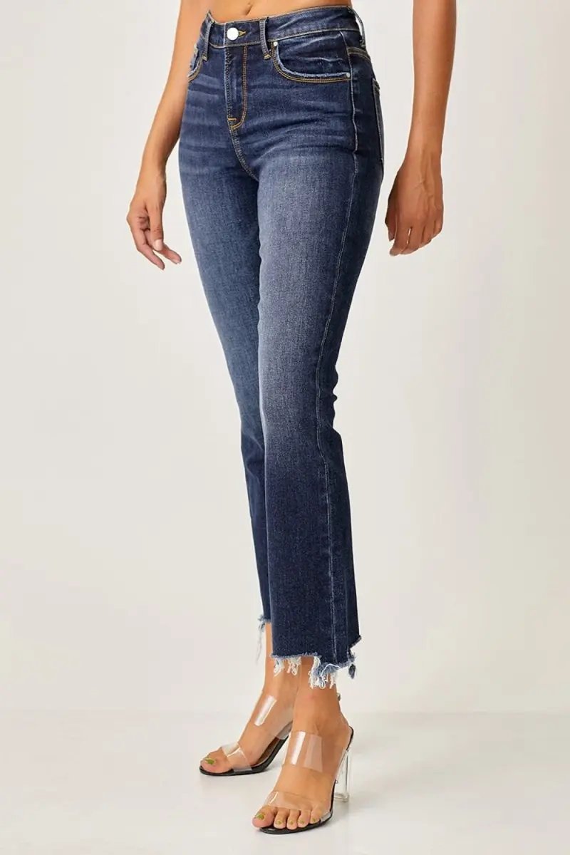 Risen Full Size Frayed Hem Cropped Straight Jeans for Women - Love Salve
